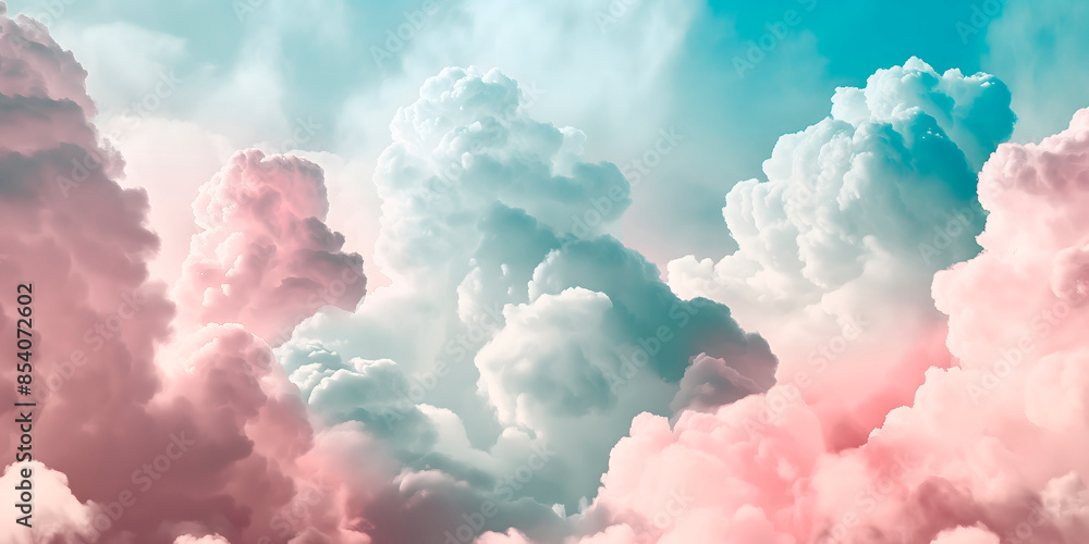 Fototapeta premium soft in turquoise-pink shades pastel cloudscape, suitable for graphic design, advertising campaigns,nd calming social media posts, and wellness marketing,