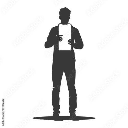 Silhouette of Man Holding Glowing Tablet, Isolated.