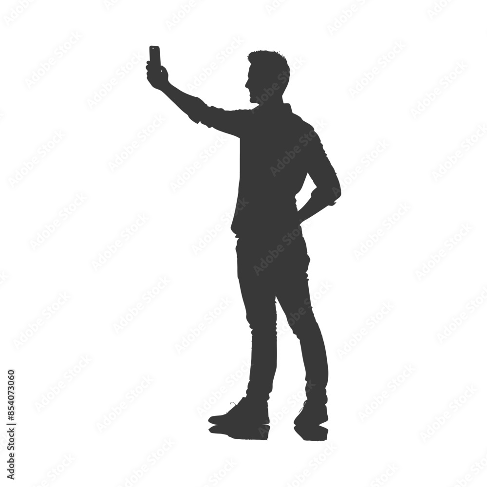 silhouette man taking selfie photo on smartphone with poses black color only silhouette man taking selfie photo on smartphone with poses black color only