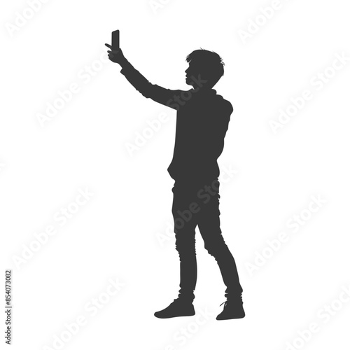 silhouette man taking selfie photo on smartphone with poses black color only