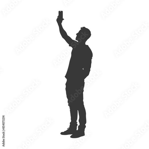 silhouette man taking selfie photo on smartphone with poses black color only