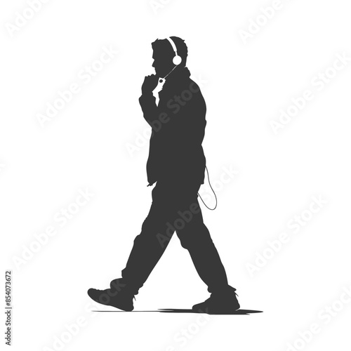 Audio Walker: Silhouette of a Man Listening to Music While Strolling
