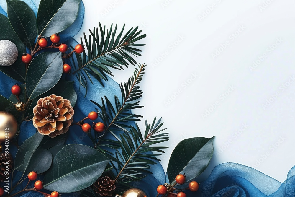 a poster of red berries in the shape of a garland; with holiday background patterns and white space around it, background, a poster of red berries in the shape of a garland; with holiday background patterns and white space around it, background,