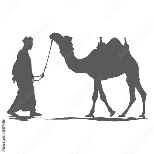 Silhouette: Bedouin Leading Camel, Desert Journey Icon.