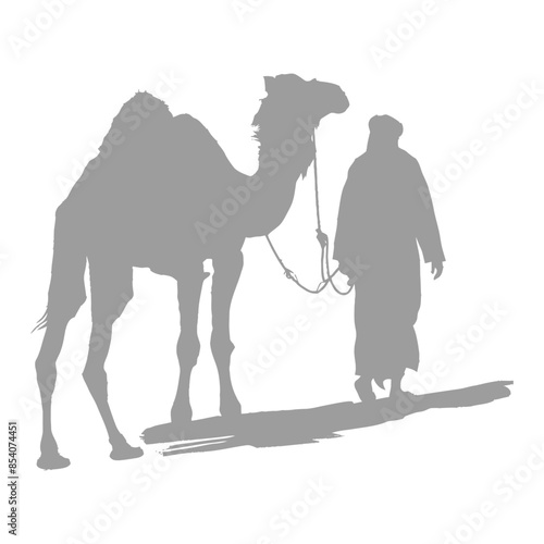 Camel and Bedouin Silhouette: Desert Journey, Monochrome Minimalism
