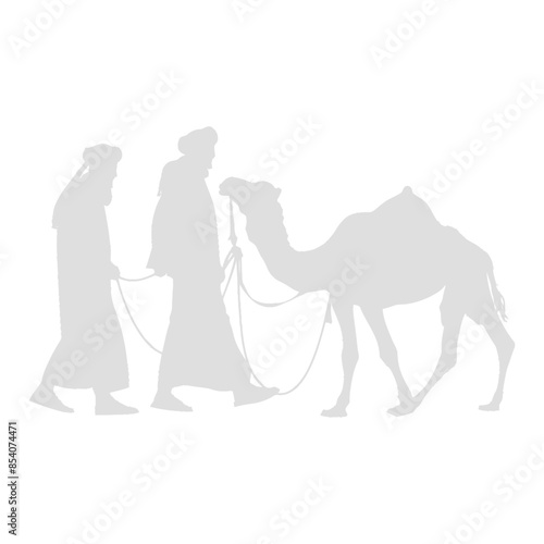 Monochrome Silhouette: Three Wise Men and Camel, Journey.