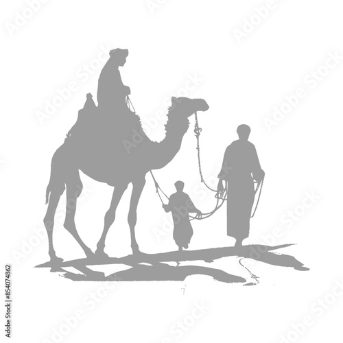 silhouette muslim men walking leading tied camels black color only