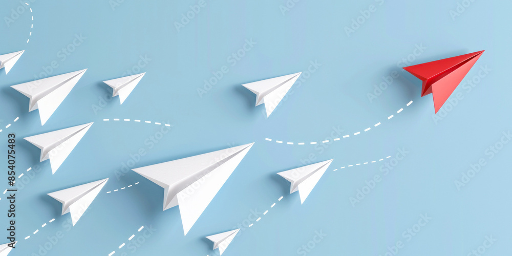 Red paper plane changing direction Red paper plane changing direction