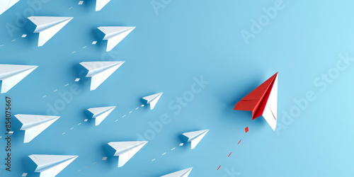 Red paper plane leading with conviction