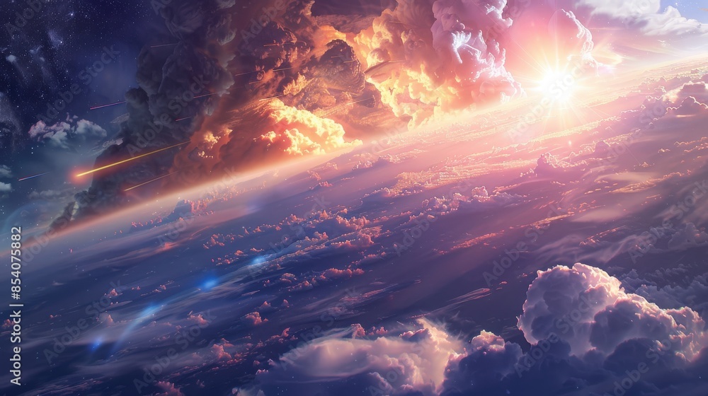 Fototapeta premium Celestial nuclear burst amidst stellar field