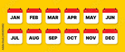 Months of the year calendar date. All twelve months with names in abbreviated form. Vector icons