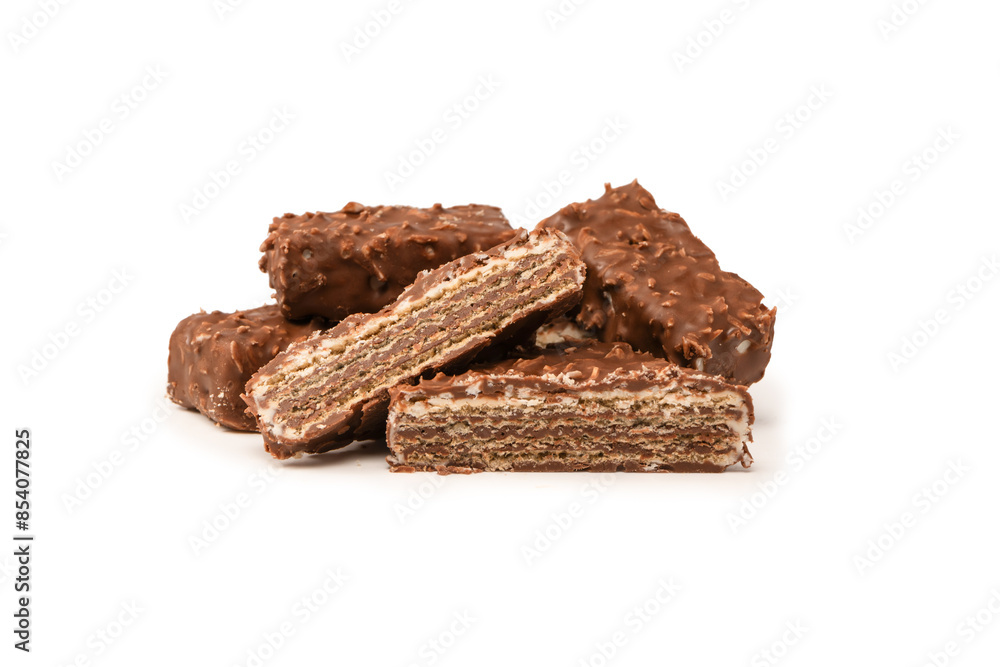 Chocolate coconut wafer bar isolated on white background. Chocolate coconut wafer bar isolated on white background.