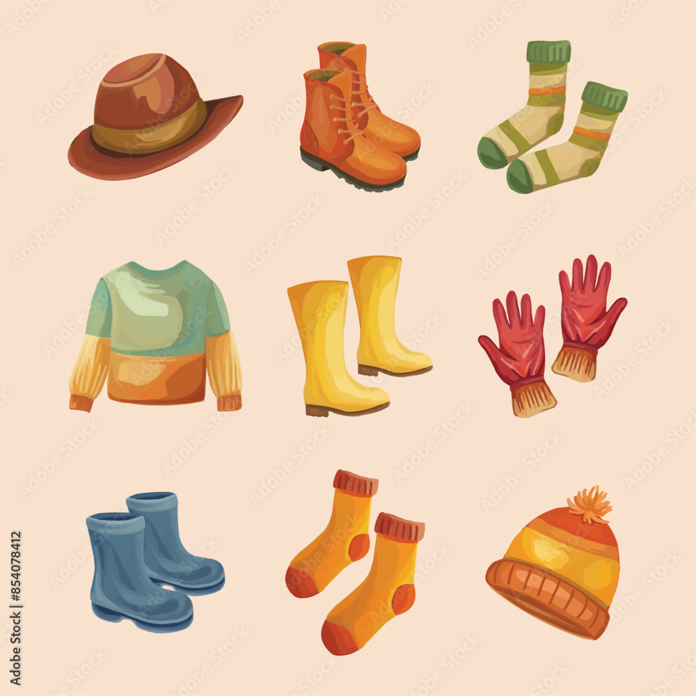 Cozy set with clothes and shoes for autumn weather Cozy set with clothes and shoes for autumn weather