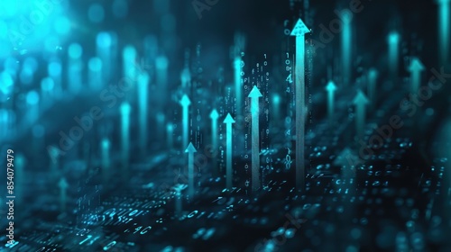 Digital arrows and binary code rising