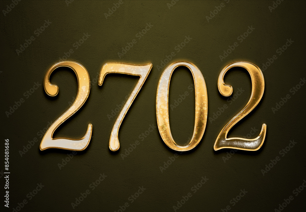 Old gold effect of 2702 number with 3D glossy style Mockup. Old gold effect of 2702 number with 3D glossy style Mockup.