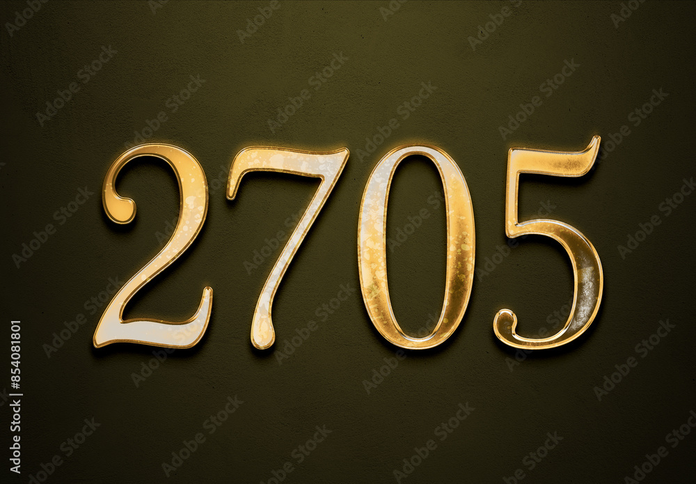 Old gold effect of 2705 number with 3D glossy style Mockup. Old gold effect of 2705 number with 3D glossy style Mockup.