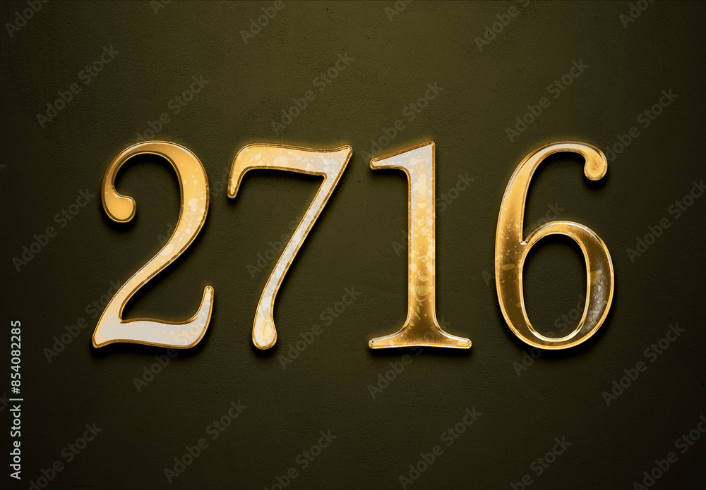 Old gold effect of 2716 number with 3D glossy style Mockup.	