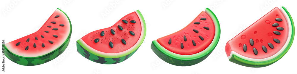 Set of Watermelon Slices isolated on transparent png background illustration. Generative ai Set of Watermelon Slices isolated on transparent png background illustration. Generative ai