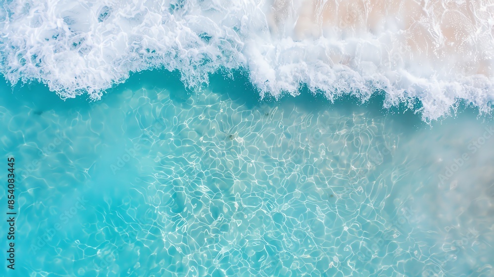 Aerial view of stunning turquoise ocean waves gently crashing onto a soft sandy beach, showcasing the beauty of a serene coastal landscape. Aerial view of stunning turquoise ocean waves gently crashing onto a soft sandy beach, showcasing the beauty of a serene coastal landscape.