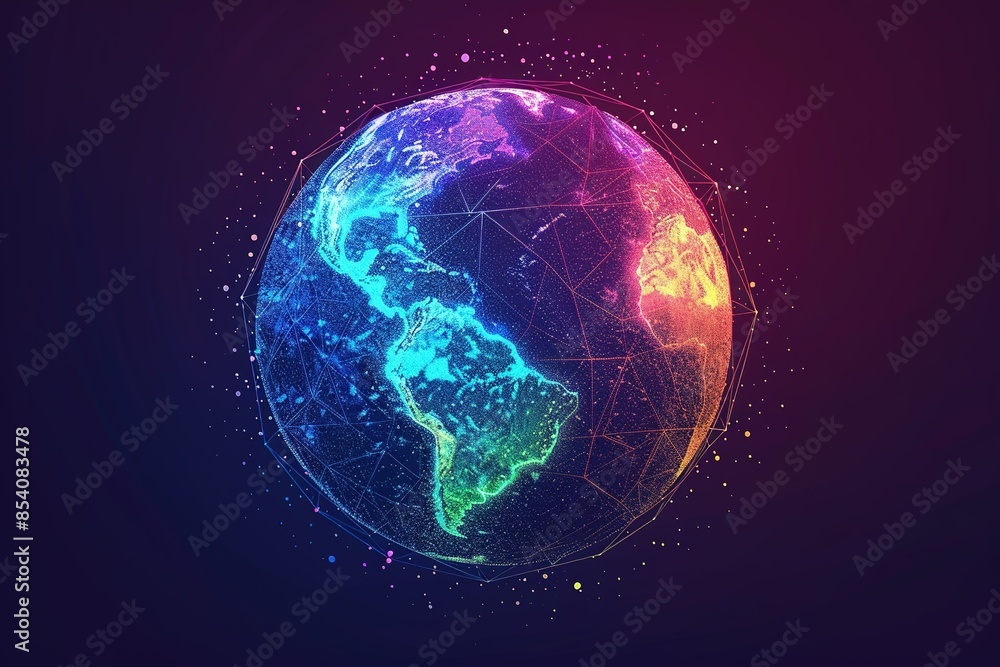 modern conceptual elegant image of globe. Planet Earth Low poly wire frame design. Lines and dots. RGB Color mode. Earth concept. Polygonal art.