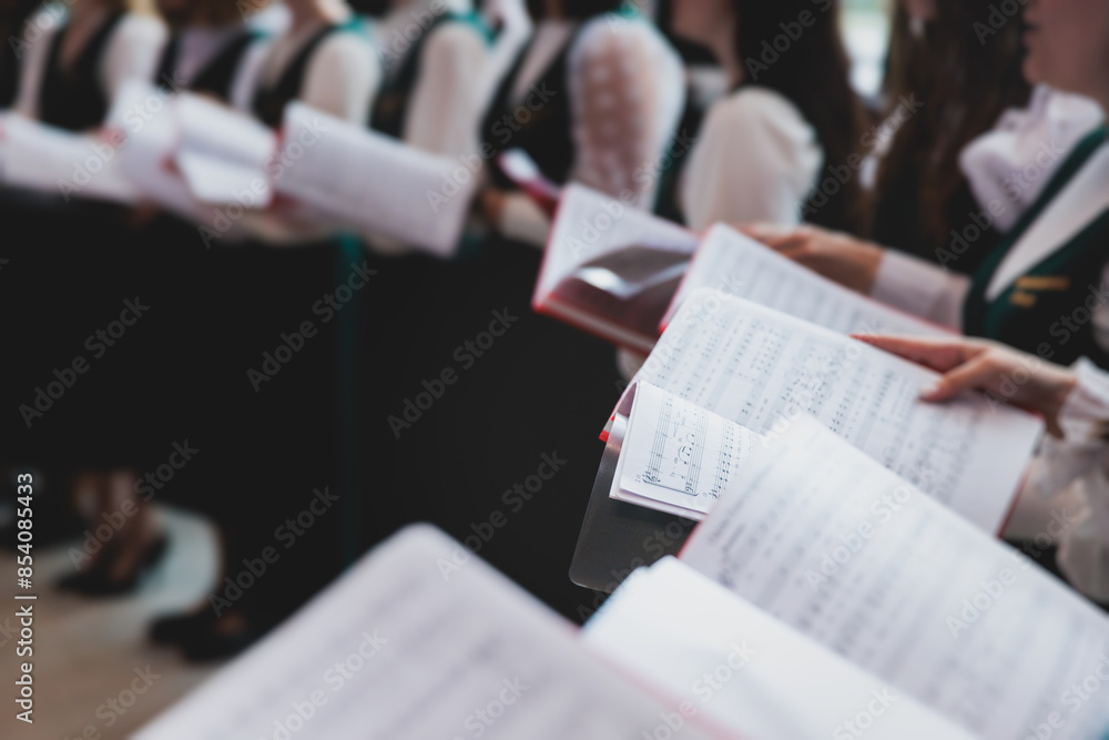 Ταπετσαρία Church choir concert in cathedral, choral artists singing, group of European boy