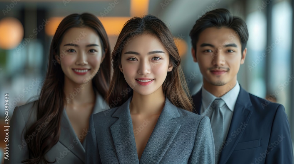 Attractive young Asian business professionals posing confidently in a corporate environment Attractive young Asian business professionals posing confidently in a corporate environment