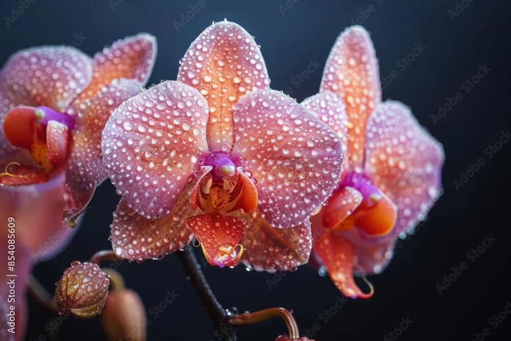 Pink Orchid with Dew Drops in Focus Pink Orchid with Dew Drops in Focus