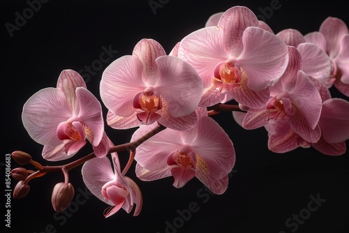 Pink Orchid Branch Against Black Background