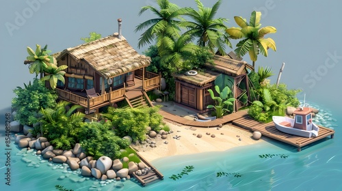 Small square bungalow on island