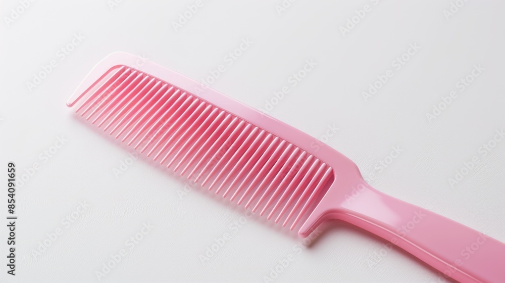 A single pink comb sits atop a white table, ready for use A single pink comb sits atop a white table, ready for use