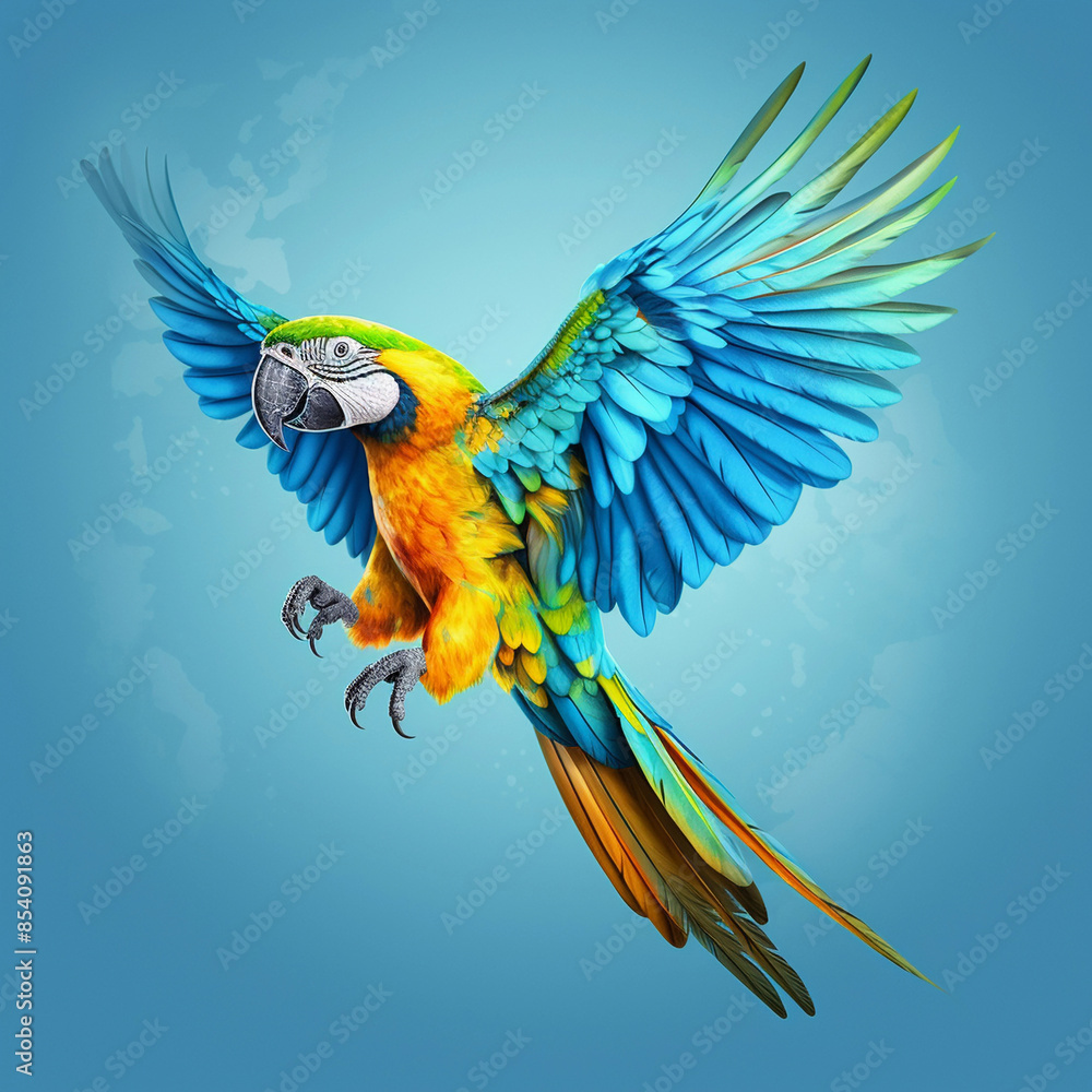 Fototapeta premium Macaw parrot, a large beautiful parrot with yellow and blue feathers