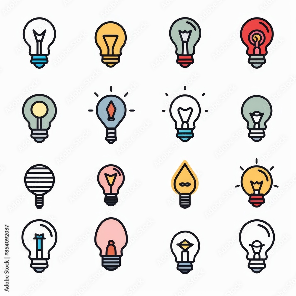 © artemstepanov - Light bulb flat icon set, light bulb icons collection, simple minimal logos isolated on white © artemstepanov - Light bulb flat icon set, light bulb icons collection, simple minimal logos isolated on white