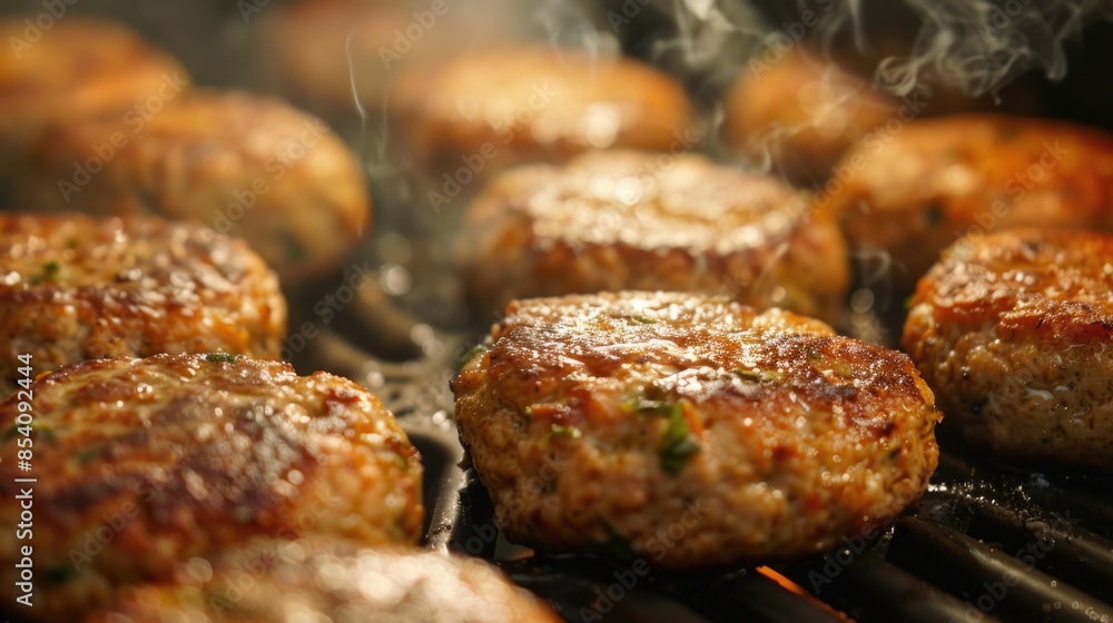 Meatballs sizzling on a grill with wisps of smoke rising from them Meatballs sizzling on a grill with wisps of smoke rising from them