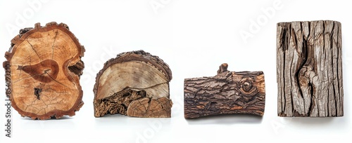 Four Different Wood Logs Isolated on White Background