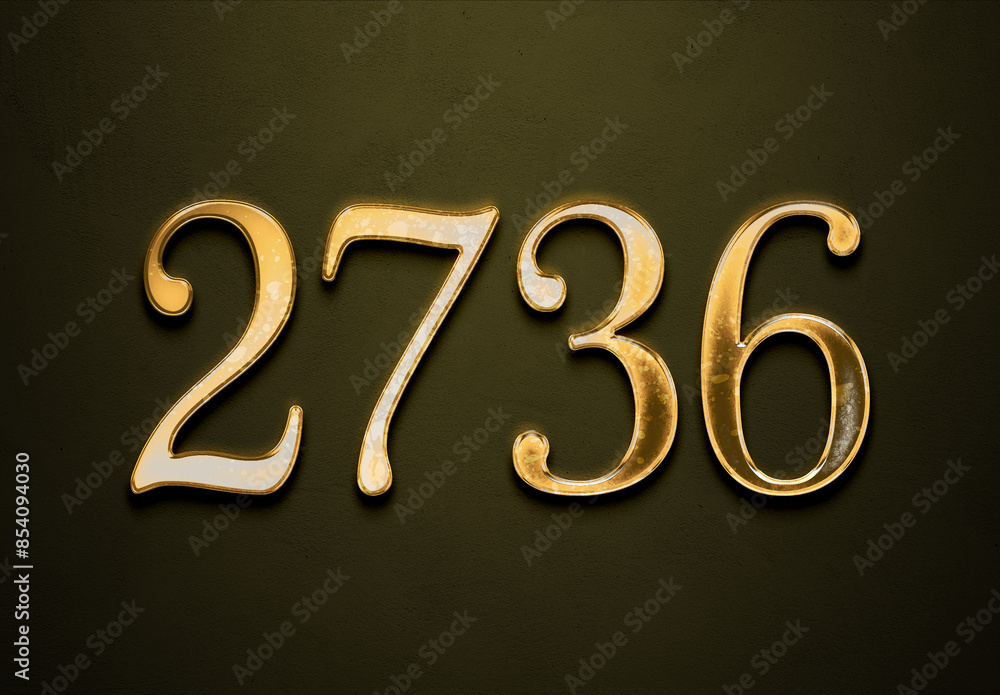 Old gold effect of 2736 number with 3D glossy style Mockup. Old gold effect of 2736 number with 3D glossy style Mockup.