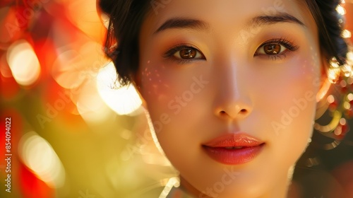 Beautiful Asian Woman Portrait for Slides and Presentations Generative AI