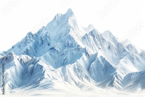 Majestic snow-covered mountain peaks against a clear white background, showcasing winter beauty and the serenity of nature.