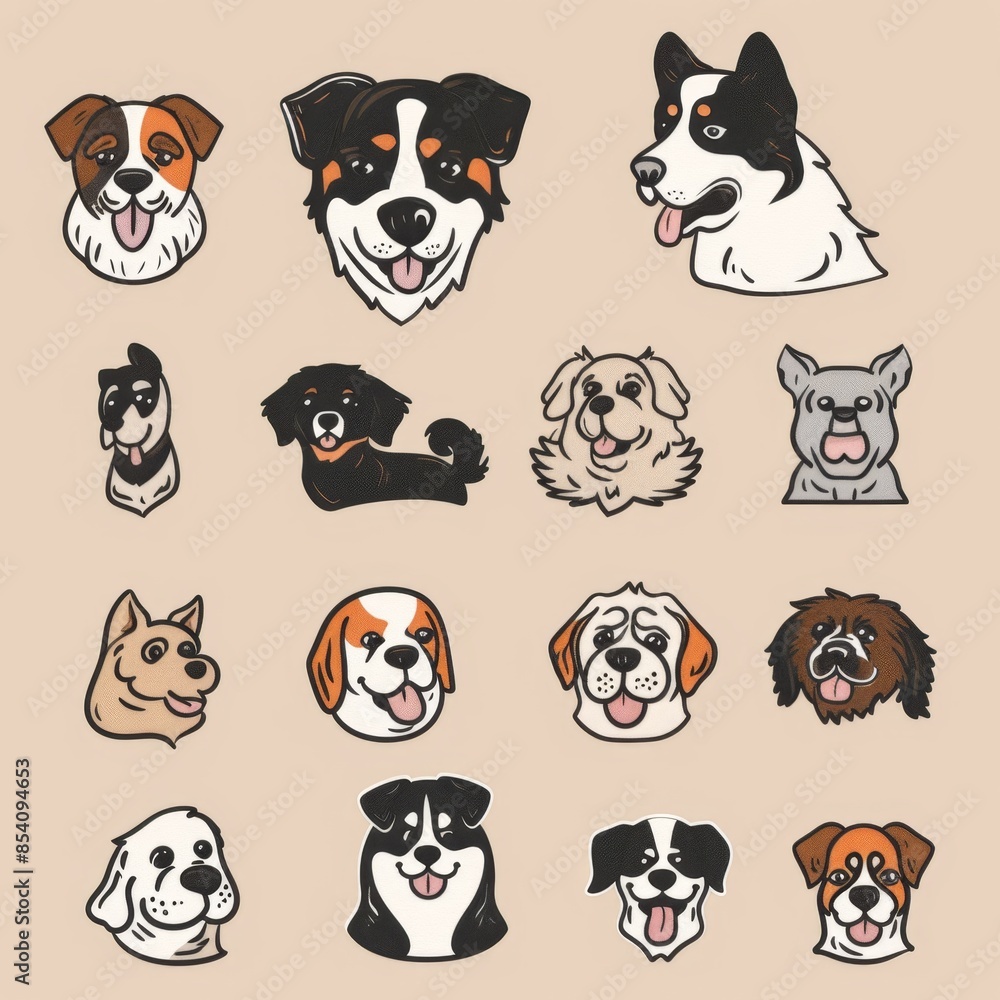 Dogs Doodle Set, Pet Animal Symbols, Hand Drawn Puppy Icons Silhouettes, Sketched Dog Character