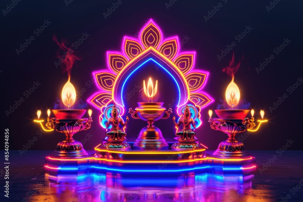 A decorative candle holder with three lit candles A decorative candle holder with three lit candles