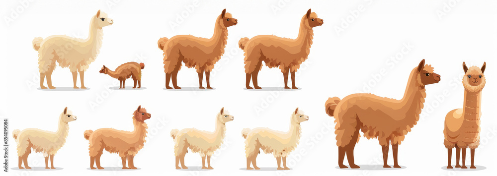 Alpacas icons set, alpaca minimal symbol, animal flat cartoon on white background Alpacas icons set, alpaca minimal symbol, animal flat cartoon on white background