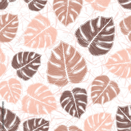 Ceriman striped leaves botanical seamless pattern over noisy background.