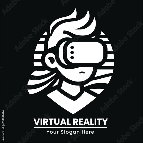 Boy in VR with bold lines, modern tech aesthetics