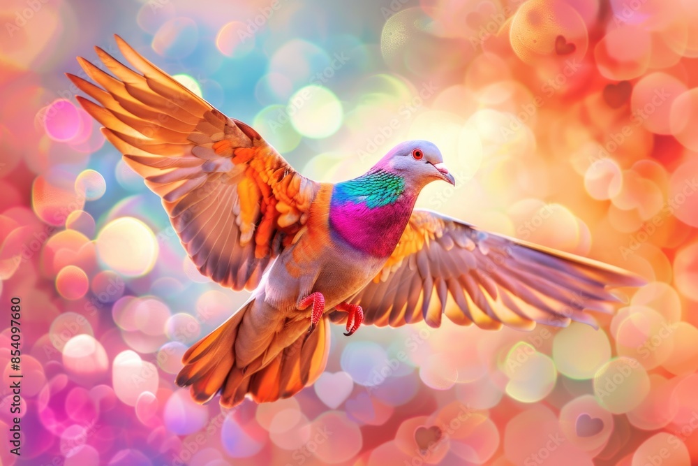 A vibrant bird soaring through the sky, great for illustrations of freedom and joy A vibrant bird soaring through the sky, great for illustrations of freedom and joy