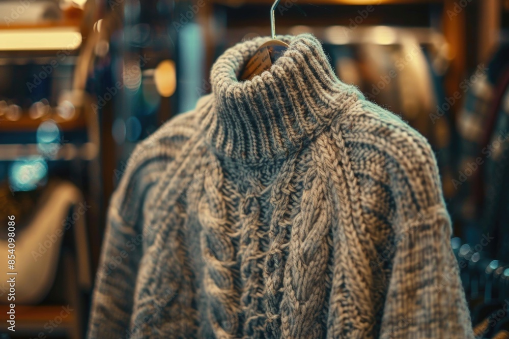 Fototapeta premium A sweater hangs from a rack in a store