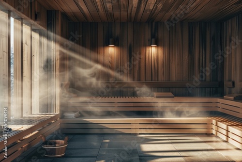 Wallpaper Mural Steam rising from a wooden sauna in a bathroom, perfect for relaxation and spa-themed photoshoots Torontodigital.ca