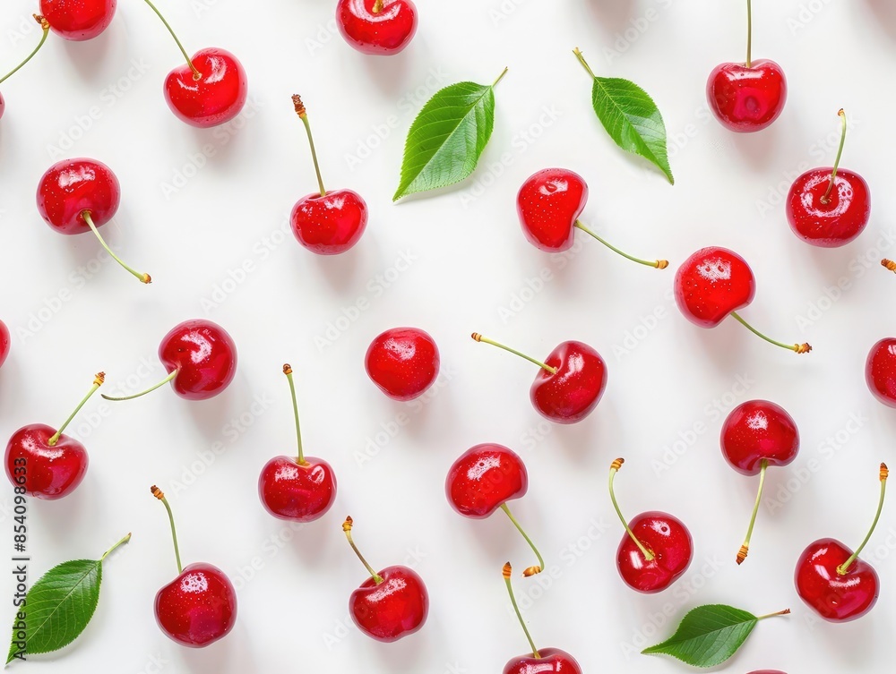 Fresh Cherry on a white background, top view Fresh Cherry on a white background, top view