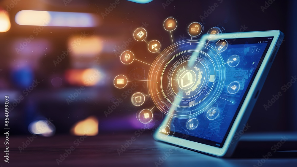 Futuristic education symbolized by a holographic tablet displaying interactive educational content
Futuristic education symbolized by a holographic tablet displaying interactive educational content