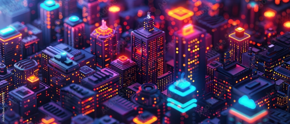 A vibrant, futuristic cityscape at night with colorful neon lights illuminating the tall buildings, showcasing advanced architecture. A vibrant, futuristic cityscape at night with colorful neon lights illuminating the tall buildings, showcasing advanced architecture.