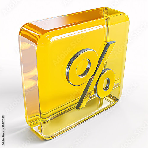 3D percentage symbol in a glowing golden cube  photo