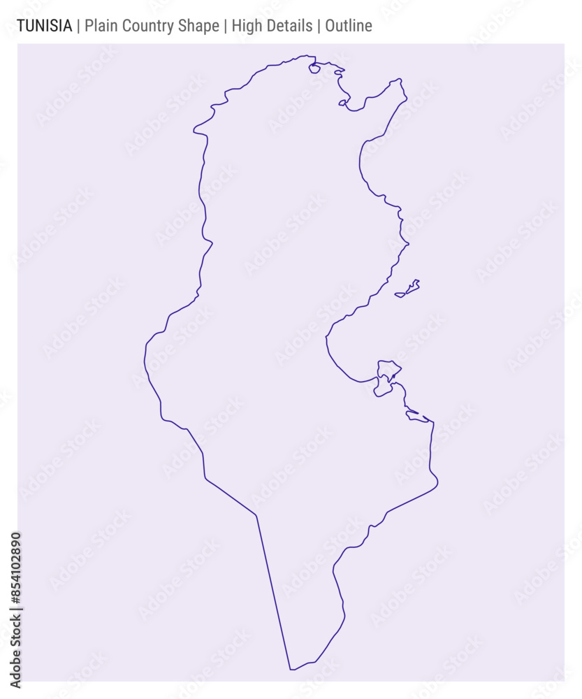 Tunisia plain country map. High Details. Outline style. Shape of Tunisia. Vector illustration. Tunisia plain country map. High Details. Outline style. Shape of Tunisia. Vector illustration.